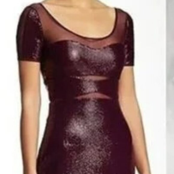 BCBG Maxazria Barlow Dark Purple Sequins & Mesh Mini Dress - Size Small - Picture 1 of 16
